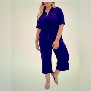 Torrid navy challis button down utility drawstring culotte jumpsuit plus size 2x